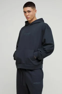 Shop boohooMAN Oversized Boxy Heavyweight Hoodie Tracksuit charcoal
