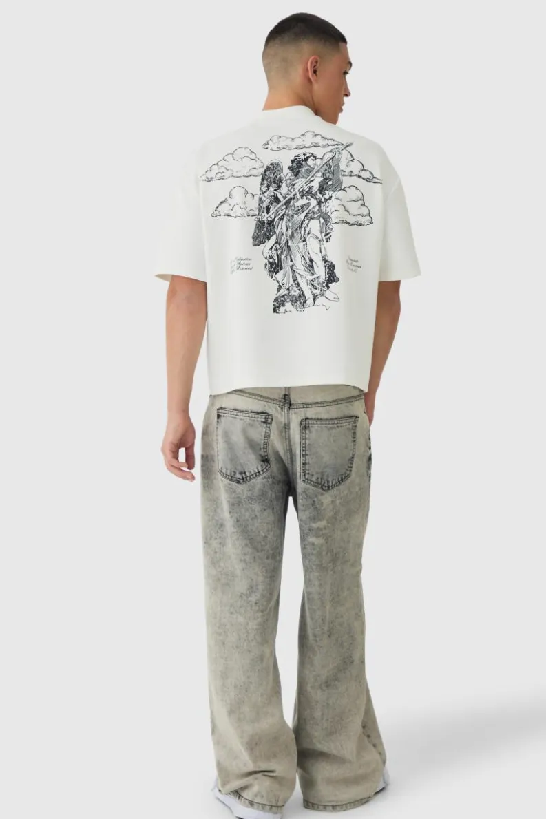 Hot boohooMAN Oversized Boxy Heavyweight Half Sleeve Renaissance Printed T-Shirt ecru