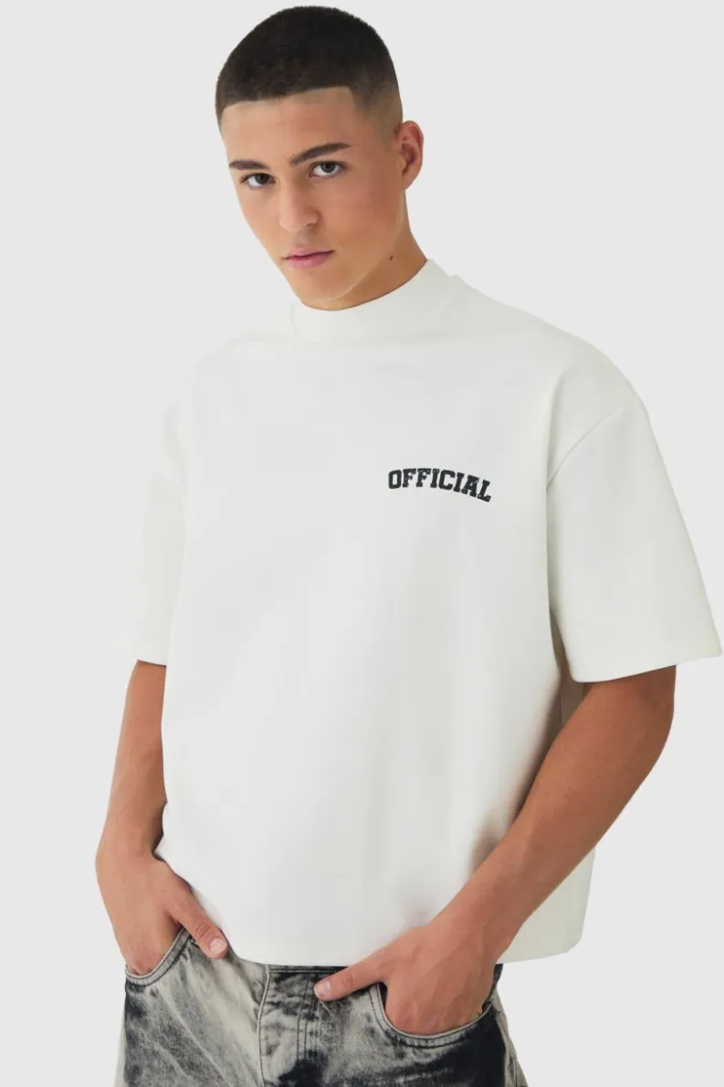 Hot boohooMAN Oversized Boxy Heavyweight Half Sleeve Renaissance Printed T-Shirt ecru