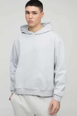 Cheap boohooMAN Oversized Boxy Heavyweight Interlock Hoodie light grey
