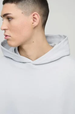 Cheap boohooMAN Oversized Boxy Heavyweight Interlock Hoodie light grey