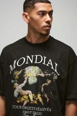 Fashion boohooMAN Oversized Boxy Heavyweight Large Scale Renaissance Print T-Shirt black