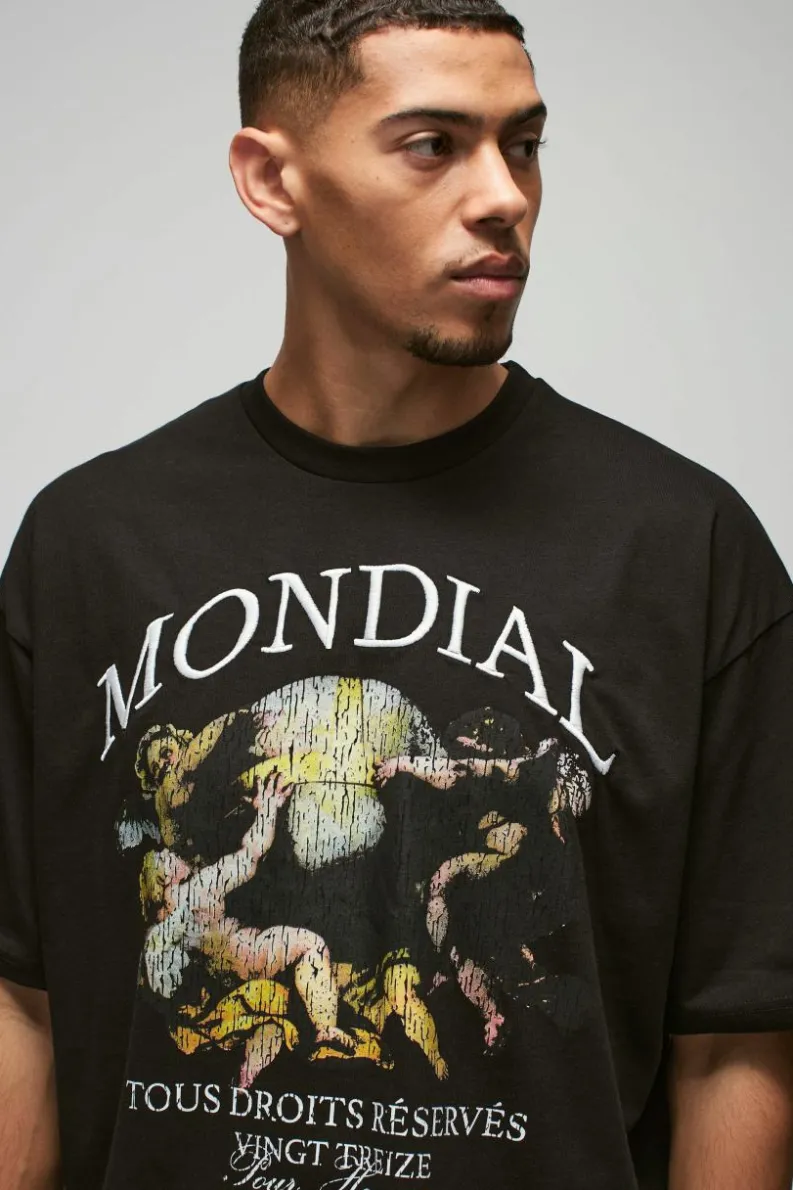 Fashion boohooMAN Oversized Boxy Heavyweight Large Scale Renaissance Print T-Shirt black