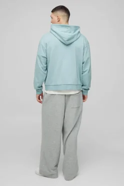 Store boohooMAN Oversized Boxy Heavyweight Zip Through Hoodie dusty blue
