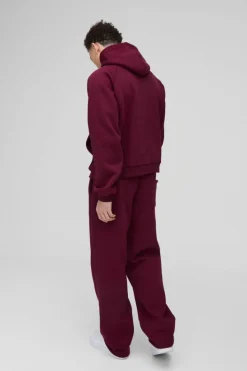 Flash Sale boohooMAN Oversized Boxy Homme Flock Print Raglan Hoodie burgundy