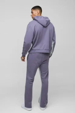 Best Sale boohooMAN Oversized Boxy Homme Paint Splatter Homme Zip Through Tracksuit purple