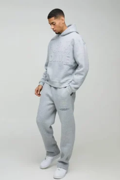 Best Sale boohooMAN Oversized Boxy Homme Printed Embossed Tracksuit grey marl