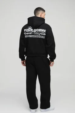 Cheap boohooMAN Oversized Boxy Homme Print Zip Through Hooded Tracksuit black