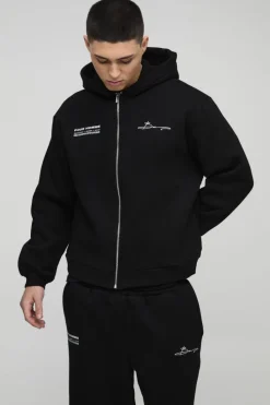 Cheap boohooMAN Oversized Boxy Homme Print Zip Through Hooded Tracksuit black