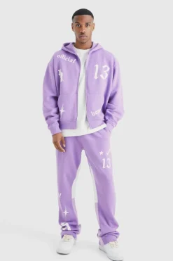 Sale boohooMAN Oversized Boxy Hooded Gusset Tracksuit purple