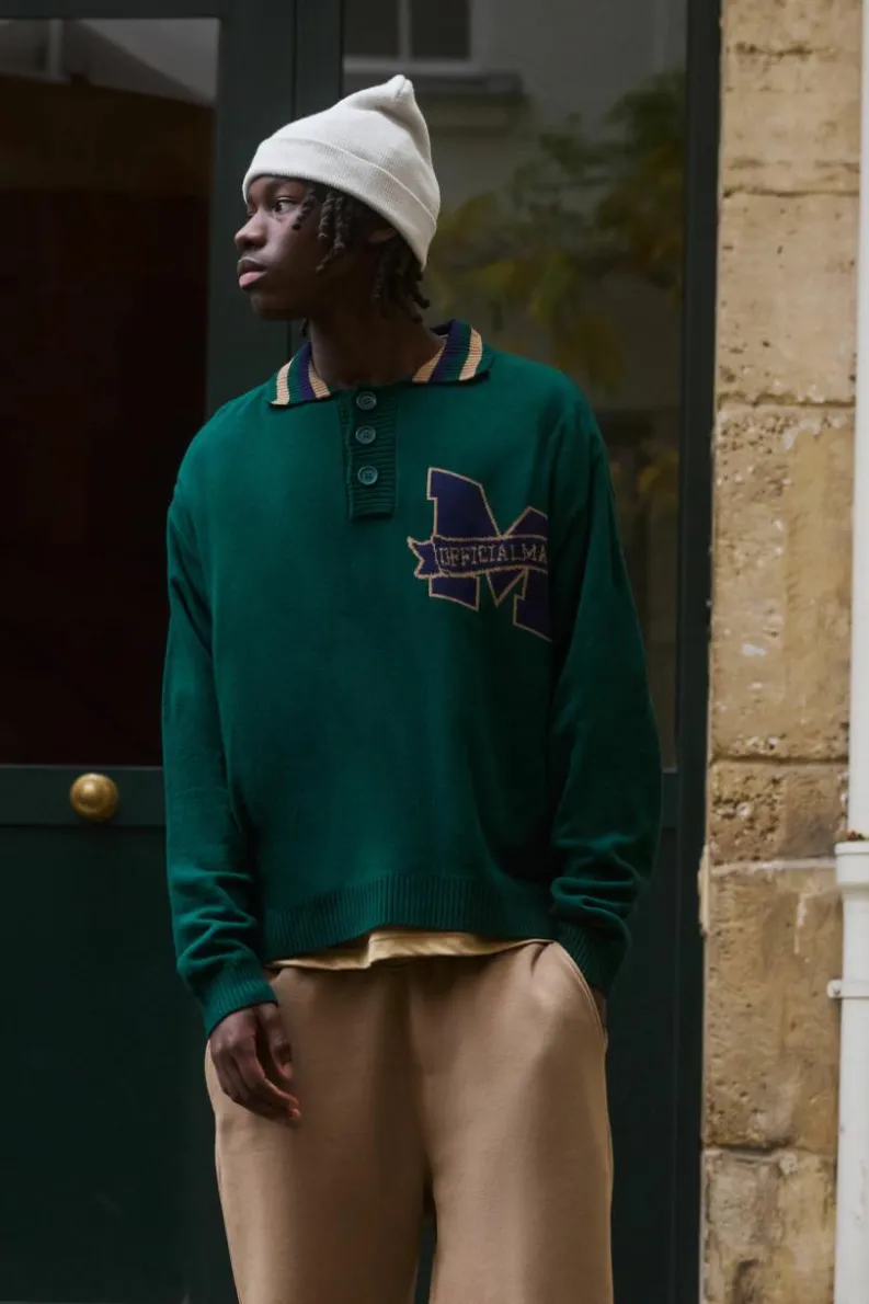 New boohooMAN Oversized Boxy Knitted Applique Polo Shirt green
