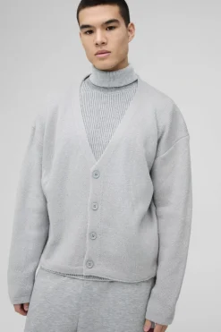 Sale boohooMAN Oversized Boxy Knitted Cardigan light grey
