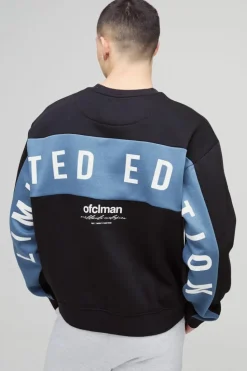Fashion boohooMAN Oversized Boxy Large Scale Limited Panel Sweatshirt black