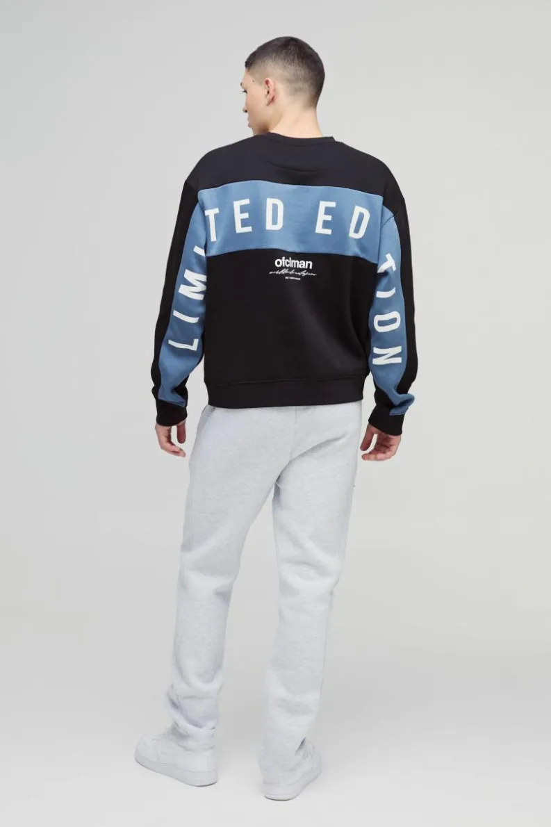 Fashion boohooMAN Oversized Boxy Large Scale Limited Panel Sweatshirt black