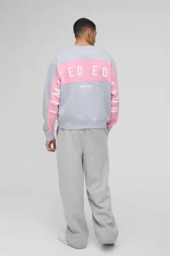 Store boohooMAN Oversized Boxy Large Scale Limited Panel Sweatshirt grey marl