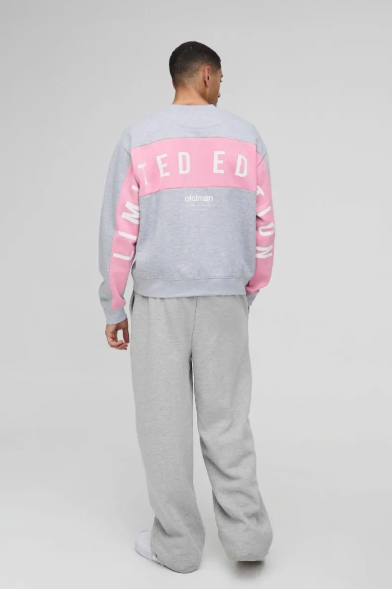Store boohooMAN Oversized Boxy Large Scale Limited Panel Sweatshirt grey marl