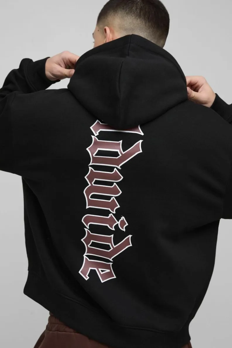 Hot boohooMAN Oversized Boxy Large Scale Worldwide Hoodie black