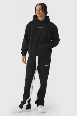 Best Sale boohooMAN Oversized Boxy Limited Edition Extended Drawcords Hooded Tracksuit black