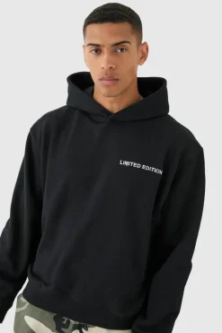 Sale boohooMAN Oversized Boxy Loopback Hoodie black