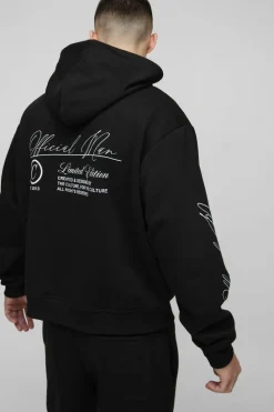 Online boohooMAN Oversized Boxy Man Hooded Zip Through Tracksuit black