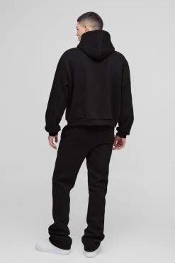 Fashion boohooMAN Oversized Boxy Man Print Flare Stacked Hooded Tracksuit black