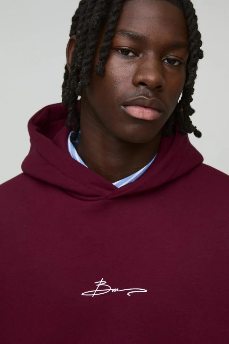 Cheap boohooMAN Oversized Boxy Man Print Hoodie burgundy