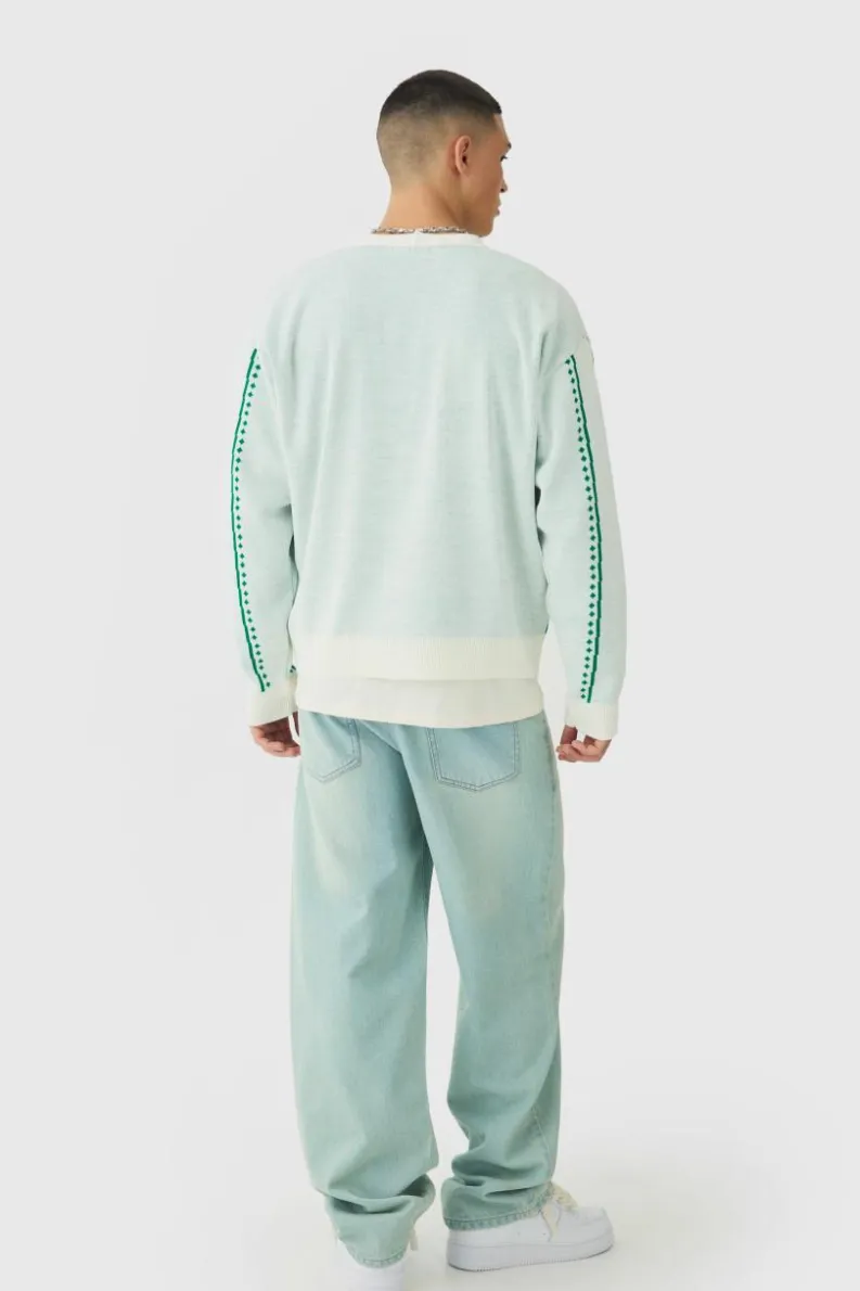 Clearance boohooMAN Oversized Boxy Moto Knitted Cardigan ecru