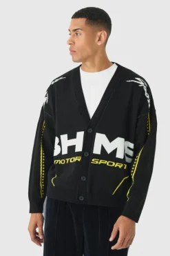 Cheap boohooMAN Oversized Boxy Moto Knitted Cardigan black