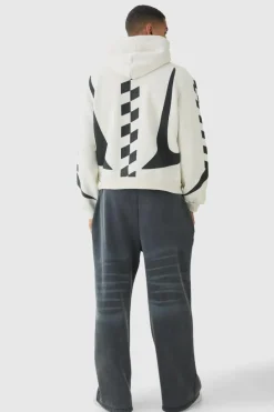Cheap boohooMAN Oversized Boxy Moto Racing Hoodie white