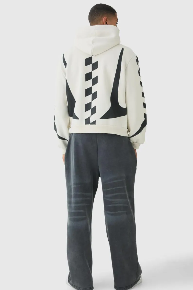 Cheap boohooMAN Oversized Boxy Moto Racing Hoodie white