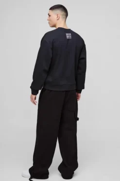 Cheap boohooMAN Oversized Boxy Multi Branded Print Sweatshirt black