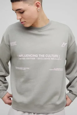 Best Sale boohooMAN Oversized Boxy Multi Branded Print Sweatshirt charcoal