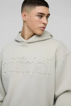 Cheap boohooMAN Oversized Boxy Official Embossed Hoodie stone