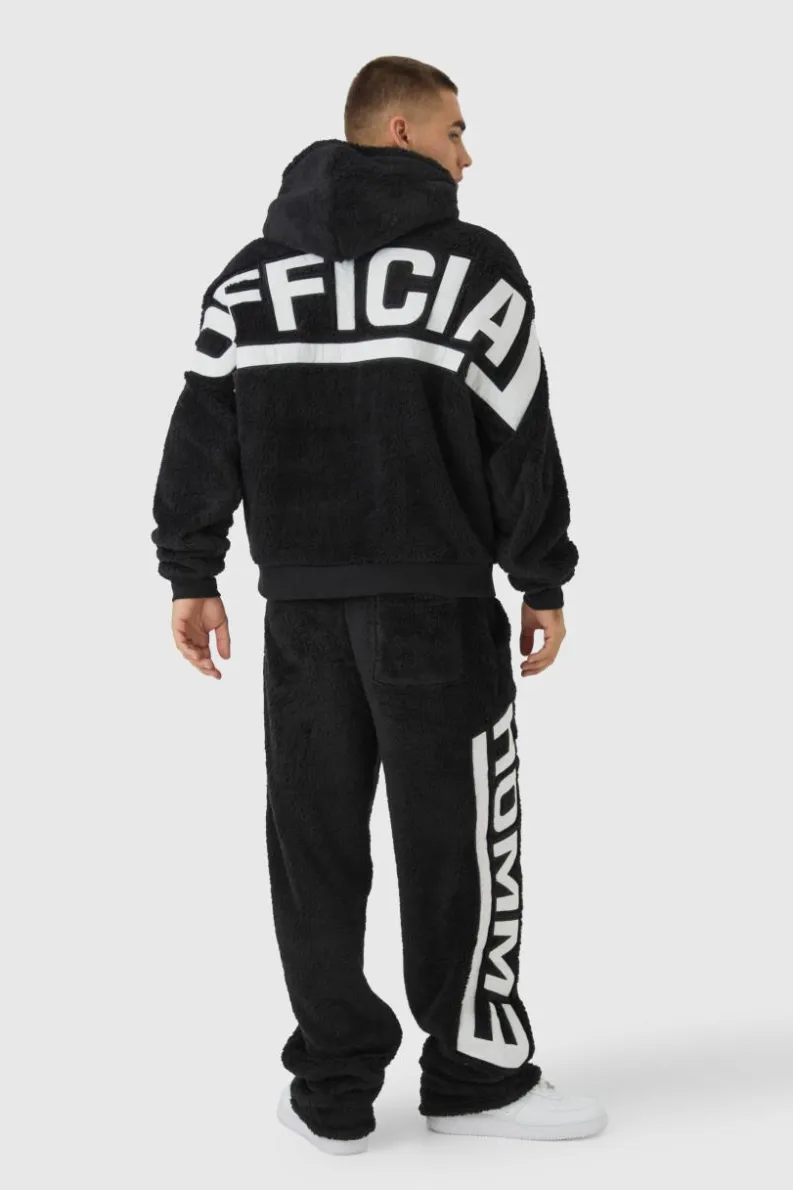 Flash Sale boohooMAN Oversized Boxy Official Embroidered Teddy Borg Hoodie black