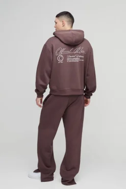 Online boohooMAN Oversized Boxy Official Man Zip Hooded Tracksuit brown