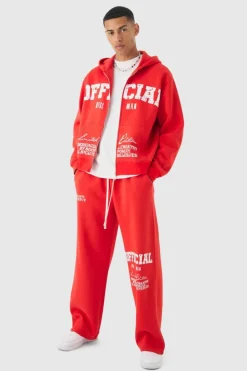 New boohooMAN Oversized Boxy Official Print Tracksuit red
