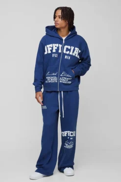 Sale boohooMAN Oversized Boxy Official Print Tracksuit navy