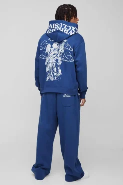 Sale boohooMAN Oversized Boxy Official Print Tracksuit navy