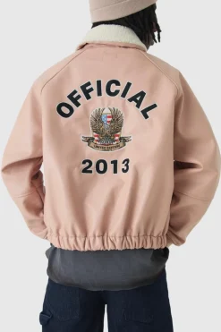 Cheap boohooMAN Oversized Boxy Official PU Flight Bomber Jacket pink