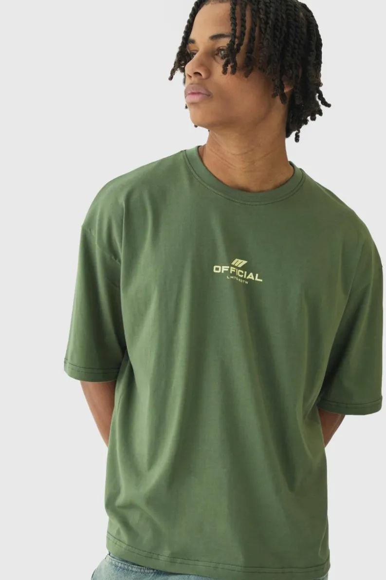 Online boohooMAN Oversized Boxy Official T-Shirt khaki