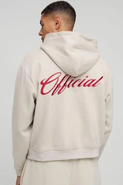 Cheap boohooMAN Oversized Boxy Official Zip Through Hoodie stone