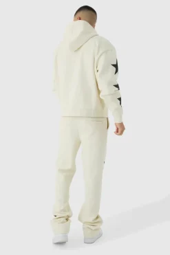 Store boohooMAN Oversized Boxy Off Season Puff Printed Hooded Tracksuit ecru