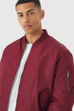 Best boohooMAN Oversized Boxy Padded Nylon Bomber Jacket In burgundy