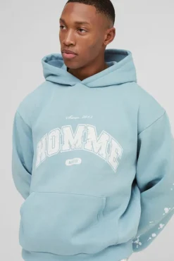 Best boohooMAN Oversized Boxy Paint Splatter Homme Hoodie light blue