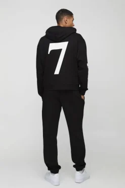 Cheap boohooMAN Oversized Boxy 7 Print Hooded Tracksuit black
