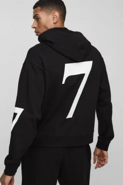 Cheap boohooMAN Oversized Boxy 7 Print Hooded Tracksuit black