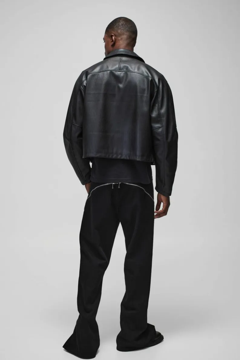 Flash Sale boohooMAN Oversized Boxy PU Pleated Harrington Jacket black