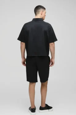 Sale boohooMAN Oversized Boxy Raglan Scuba Polo & Short Set black