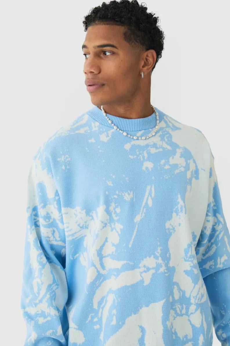Best boohooMAN Oversized Boxy Renaissance Graphic Knit Jumper light blue