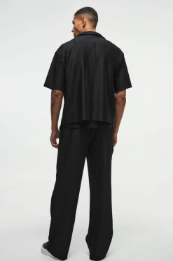 Flash Sale boohooMAN Oversized Boxy Shirt & Straight Pleated Trouser Set black